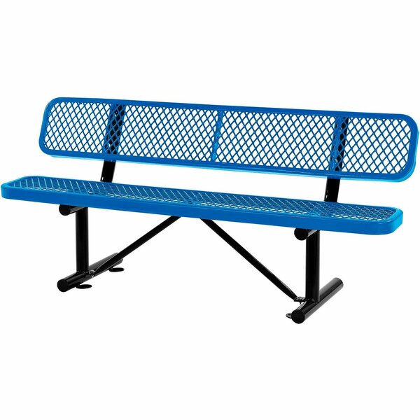 Global Industrial 6ft Outdoor Steel Bench w/ Backrest, Expanded Metal, Blue 277154BL